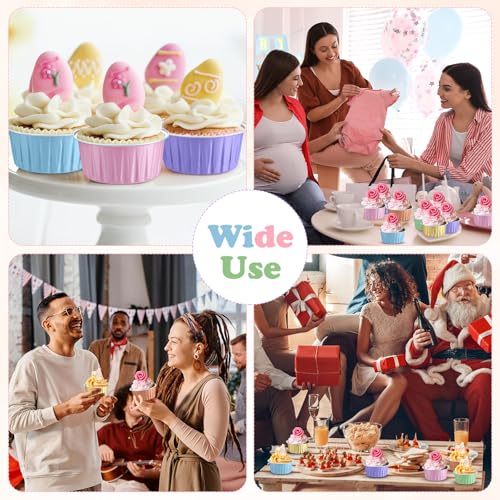 200 Pack Aluminum Cupcake Liners with Lids,Macaron,Plain - color: Macaron, style: Plain
