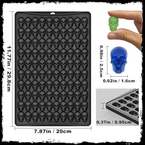 Mini Skull Molds Silicone, 100 Cavity Halloween Skull Chocolate Candy Mold - color: Black Skull