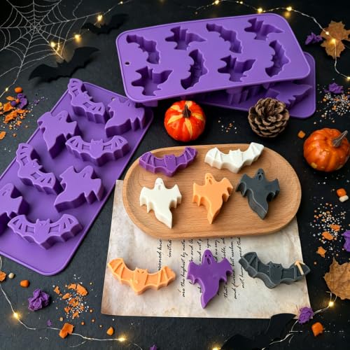 3Pcs Halloween Silicone Mold Ghost Bat Shapes Chocolate Candy Molds - color: Purple
