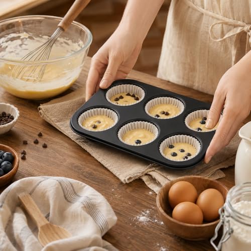 Premium Non-Stick Muffin Baking Pan,6-Cup cake Pan Set of 2(Black)