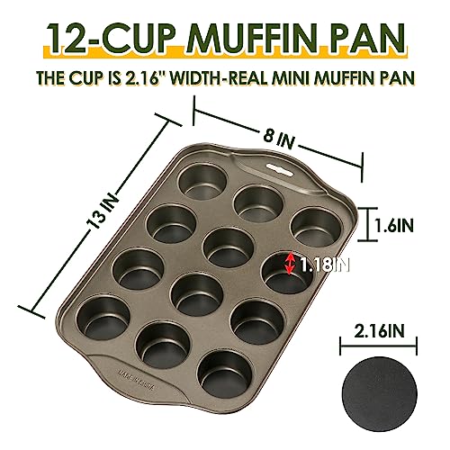 Mini Muffin Pan 12 Cup with Removable Bottom,Nonstick Cupcake Pans for Baking,Mini Muffin Cheesecake Tin for Oven, 12 Cavity Premium Carbon Steel Bakeware for Bite Size Tarts