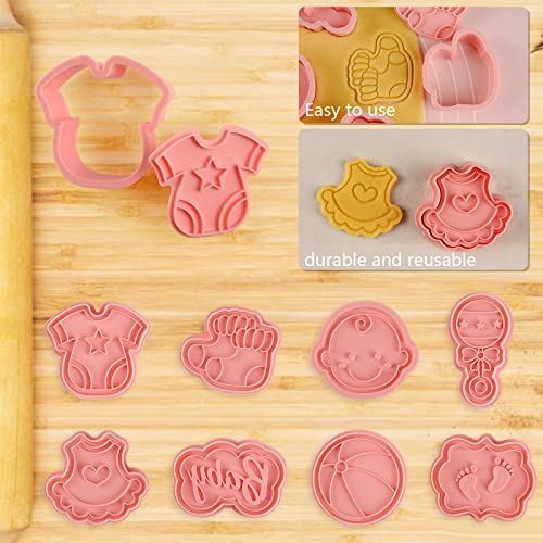 Baby Shower Cookie Cutters Set, 8 Pcs Cookie Cutter with Plunger Stamps, Cute Cookie Cutters for Baby Shower Biscuit Cheese Baking - color: Baby Shower Cookie Cutters With Plunger Stamps