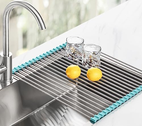Tomorotec Roll Up Dish Drying Rack Over Sink, 304 Steel, 21x15.5, Green - color: Green, size: 21 x 15.5 in