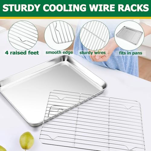 TeamFar Stainless Steel Baking Sheet Pan with Rack & Mat - 16/12.5/10.5inch