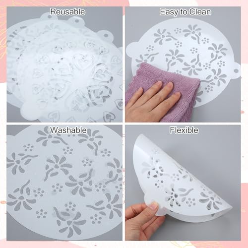 4Pcs Happy Birthday Cake Stencil, Patterns Hearts Floral for Baking