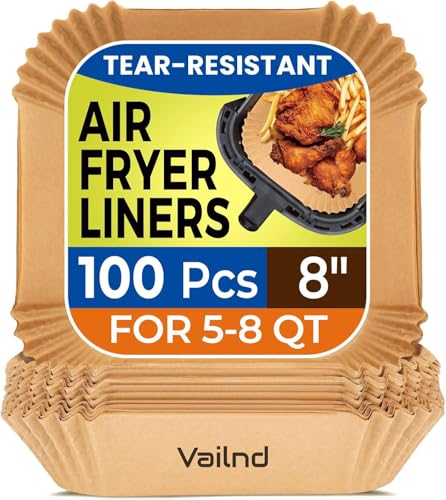 Vailnd 100Pcs 8" Air Fryer Liner Disposable for 5-8 QT Square - size: 8"Square
