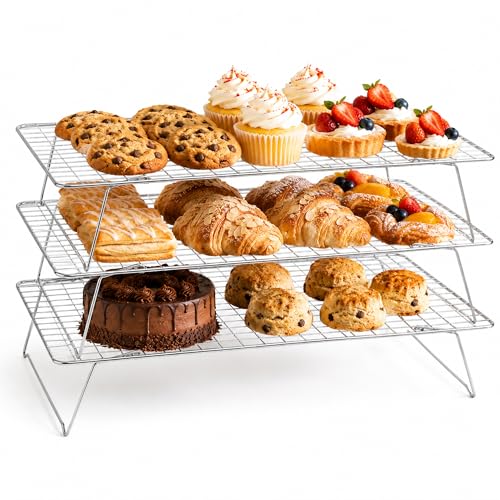 Cooling Rack 16"x10", 3-Tier Stackable & Collapsible Cooling Racks - color: Silver, size: 3-Tier