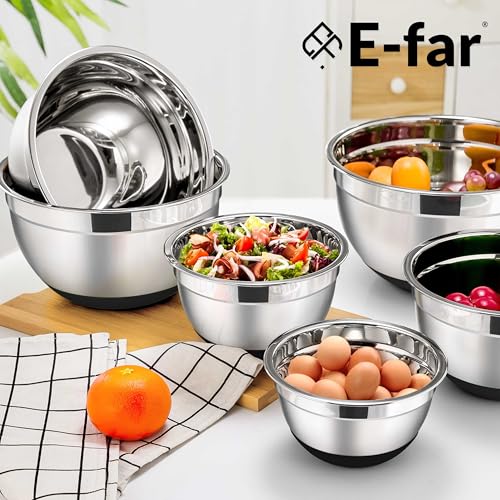 E-far Stainless Steel Mixing Bowls with Lids Set, 5-Piece, Black - color: Black, size: 5 Regular Sizes