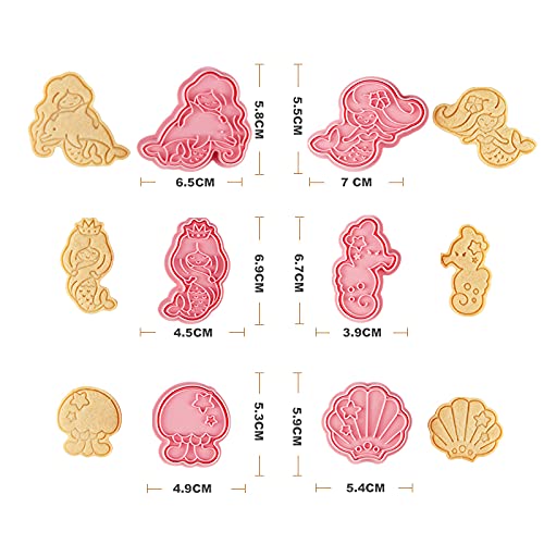 6pcs Mermaid Cookie Cutters,Cute Biscuit Cutter,Cookie Stamps Set (Mermaid) - color: Mermaid