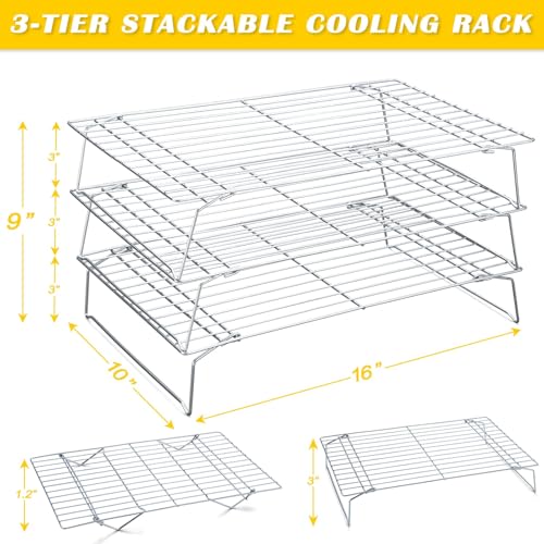 Hunnycook Cooling Racks - 10 * 16 Inch 3PCS Stackable Tall Baking Racks, Stainless Steel Wire Rack for Baking Sheet, Cooling Racks for Cooking and Baking, Oven and Dishwasher Safe - size: 10" x 16" Silver Tall Baking Rack