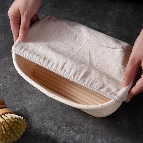 Oval Bread Proofing Basket, 10 inch Sourdough Proofing Bowls with Liners, Handmade Rattan Baskets for Bread Making Baking Fermentation - Set of 2