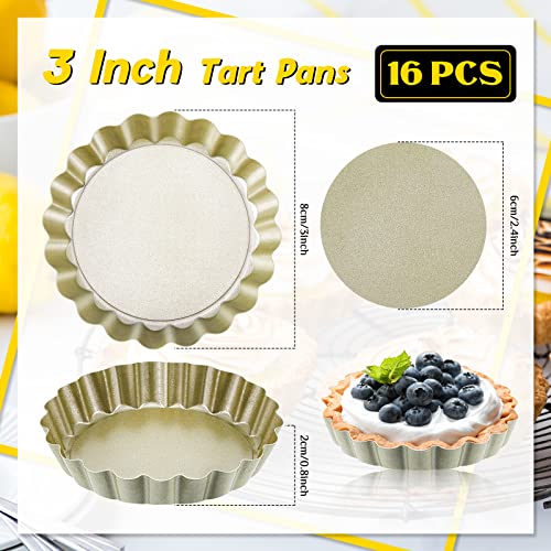 Tessco for you 16 Pcs Mini Tart Pans for Baking, Gold Round - size: 4 Inch (Round), style: Gold Round