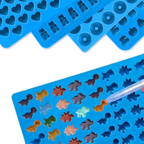 Sidosir 7Pcs Gummy Candy Molds, Gummy Bear/Dinosaur/Fruit/Donut/Hearts Molds, Non-stick Silicone Candy Chocolate Mold (5Shape+2Droppers) - color: 5Shape+2Droppers