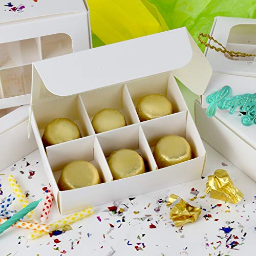 20-Ct White Treat Boxes, 5x3.5x1.57in, Window & Dividers - color: White, size: 5 x 3.5 x 1.57 in (6 compartments)