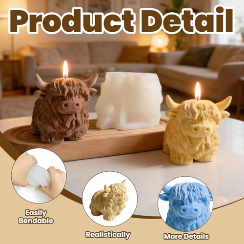 Cow-Shaped Silicone Molds for 3D Candle Making, Unique Animal Mold, Silicone Food Grade Moulds for Crafts Cake Jelly Gummy Wax Soap Ice Mould for Home Decor