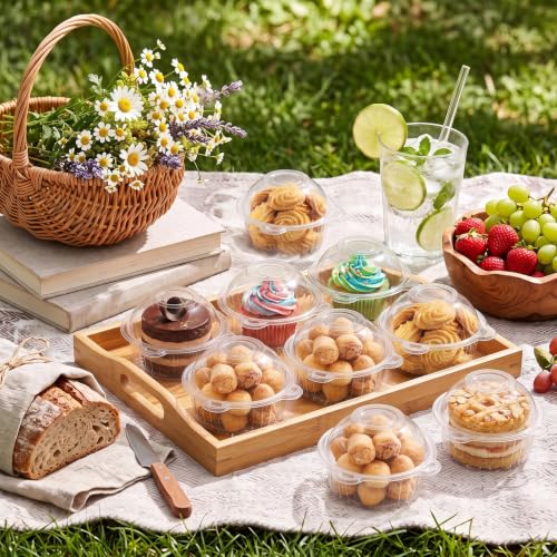 Bekith 150 Pack Individual Cupcake Containers, Plastic Cupcake Holder with Lid, Single Cupcake Boxes, Muffin Container for Party, Stackable