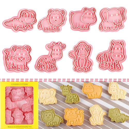 BESEK Animal Cookie Cutters for Kids: Safari Zoo Animals 8 PCS Cookie Cutters Set with Lion, Giraffe, Hippo, Elephant, Crocodile, Zebra, Tiger, Monkey etc. (Gift Box) - color: Animal