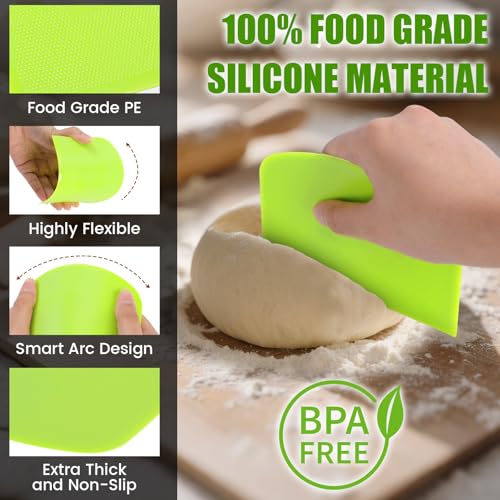 SCHVUBENR Dough Scraper Set with 2 Flexible Bowl Scrapers - Stainless Steel Dough Cutter & Bench Scraper with Measuring Scale - Versatile Kitchen Scraper for Bread, Pastry, Pizza, Cake - Black & Green - color: Black/Green