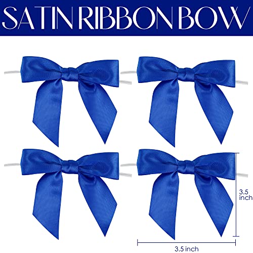 AIMUDI Royal Blue Satin Ribbon Twist Tie Bows - 3.5" Pretied Bows for Crafts, Gift Wrapping & Hanukkah Ornaments - 50 Counts - color: Blue Royal
