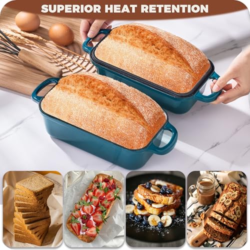 Cast Iron Loaf Pan with Lid, 9x5 Loaf Pans for Homemade Bread - color: Teal, size: 9x5 Inch