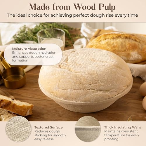 Wood Pulp Banneton Bread Proofing Basket – 13" Oval 1.5LB Brotform, Grooved Pattern– Non-Stick Natural Wood Pulp Pressed for Durability– Made in Germany Proofing Basket for Sourdough Bread Baking