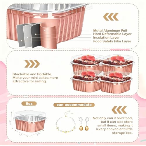60Pack 5oz Champagne Mini Cake Pans with Lids Baking Cups Aluminum Foil Pans Tins, Individual Dessert Cups Containers for Sales,Party,Picnics - color: Champagne