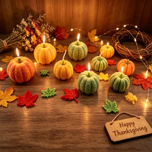 6 Pcs Pumpkin Candle Molds with Maple Leaf Molds, Fall Silicone Mold - color: 6 Pcs Pumpkin Candle Molds Set