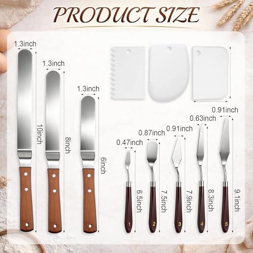 11 Pcs Angled Cake Icing Spatula Set, with Dough Scraper, Offset Spatula