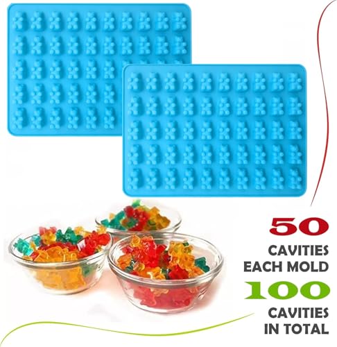 2 Piece Gummy Bear Silicone Molds, Non-Stick Chocolate Candy Mold with 2 Droppers Food Grade (Blue) - color: Blue