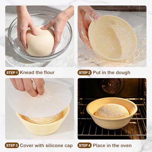 4 Pack Silicone Banneton Bread Proofing Baskets, 5" Collapsible Non-Stick Sourdough Proofing Bowls for Bread Baking, Round Dough Rising Baskets - size: 5"Round Basket-4 PCS
