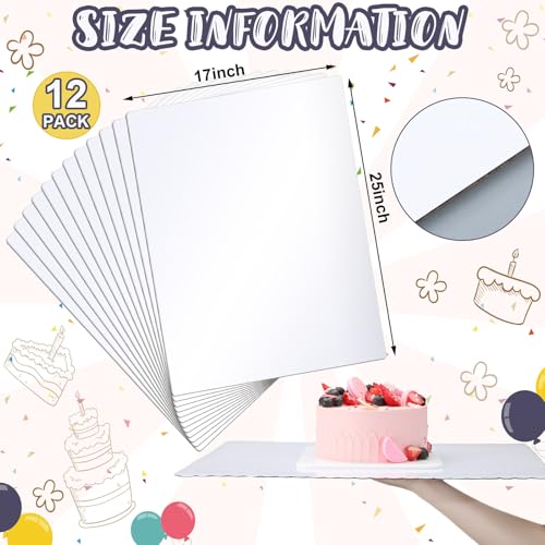 Skyygemm 12 Pcs 17 x 25 Inch Rectangle Cake Boards Half Sheet Cake Board Corrugated Single Wall Base for Pizza Dessert Base Pastries Food Bottoms Party Display Supplies Grease Proof Cardboard, White - size: 17 x 25 Inch