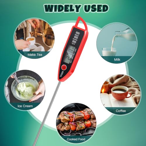 Copkim 6 Set Digital Food Thermometer Long Probe Instant,Red - color: Red