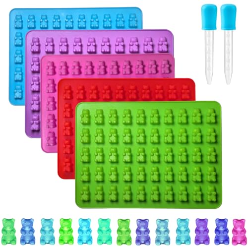 5Pcs Gummy Candy Molds - Silicone Gummy Mini Bear Molds with 2Pcs Dropper,Non-stick and Bpa Free for Candy Chocolate Gummies Baking - color: 5pcs Mini Bear Molds