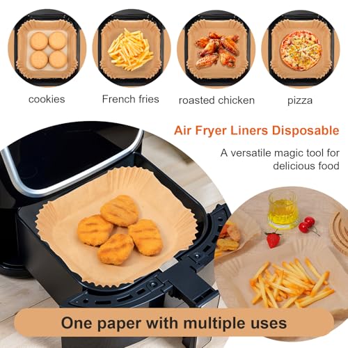 500 Pcs Air Fryer Paper Liners, 8” Square Disposable Parchment Paper Liner for 5-8 QT Air Fryer, Non-Stick, Oil Proof Unbleached Airfryer for Baking, Roasting Microwave