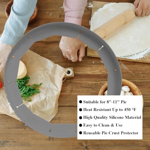 Adjustable Silicone Pie Crust Shields Baking Protectors Cover Ring Fits 8-11.4 Inch Pies Baking Pie Crust Shield Protector Cover for Edges (Grey-2pcs) - color: Grey-2pcs
