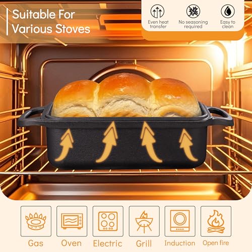 GRMImosa Cast Iron Loaf Pan with Lid, 9x5 Inch Sourdough Baking Pan - size: 9x5 Inch