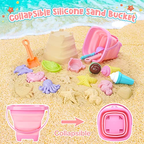 REZUCREY Beach Toys with Ice Cream, Collapsible Buckets for Kids Ages 3-12