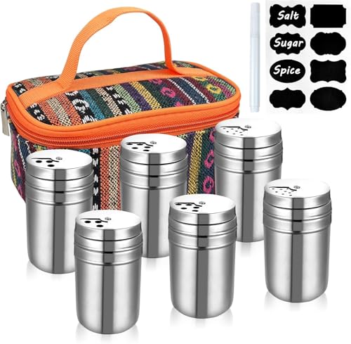 Camping Spice Kit, Salt and Pepper Shakers with Travel Bag, 6 Pc - color: Orange