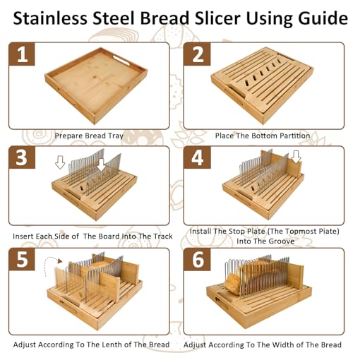 Bamboo bread slicer with stainless steel slide rails（13.9"L x 11.2"W） - size: X-Large