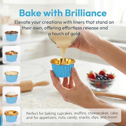 50 Pcs Blue Cupcake Baking Cups 3.5Oz Greaseproof Disposable Cupcake Liners - color: Blue