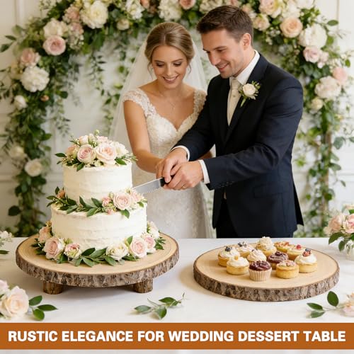 Wood Cake Stand with 4 Legs, 10-11 Inch Natural Rustic Wooden Cake Slice