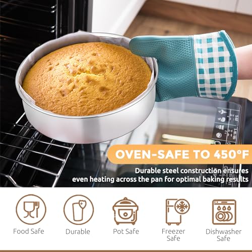 E-far Stainless Steel Baking Pan Set, 6-Piece Metal Bakeware Sets Include Cookie Sheet, Round Square Rectangle Cake Pans, Non-toxic & Dishwasher Safe - size: 6-Piece Set