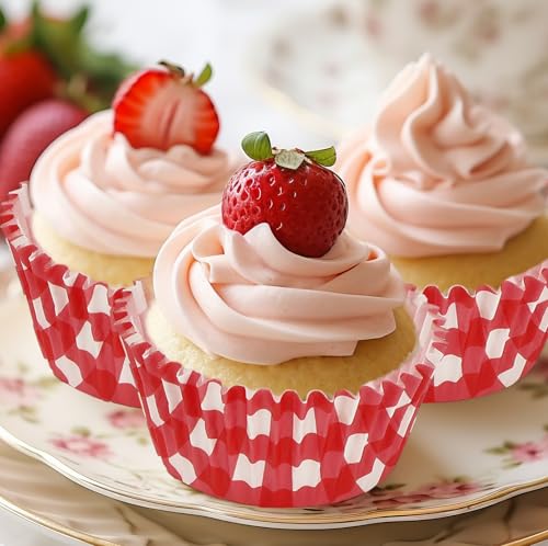 Whaline 300Pcs Red Plaids Cupcake Liners Red White Checkered Paper Baking Cups Small Muffin Cupcake Wrappers for Holiday Party Home Kitchen Supplies, 2 x 1.2 Inch - color: Red