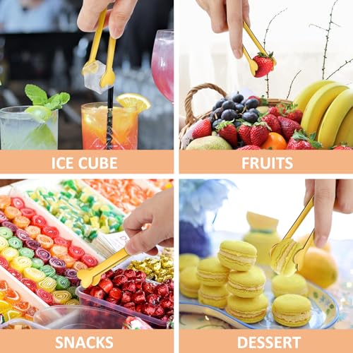 8 PCS Gold Mini Serving Tongs, 4.88 Inch Small Metal Kitchen Charcuterie Tongs, Stainless Steel Sugar Cube Ice Tong for Coffee Bar, Tea Party, Desserts Party, Ice Bucket and Sugar - color: Gold 8PCS