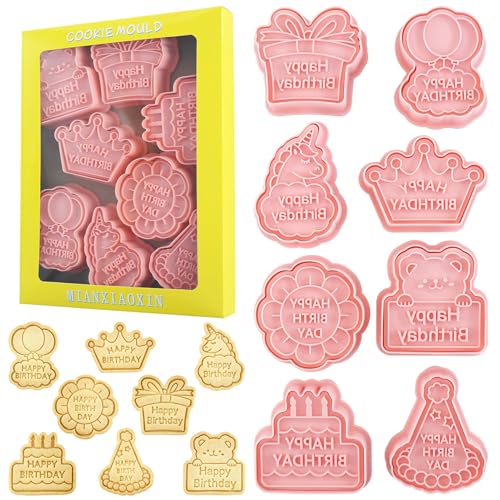 8Pcs Happy Birthday Cookie Cutter Unicorn Cake Crown Balloon Baking Tools - color: Birthday B