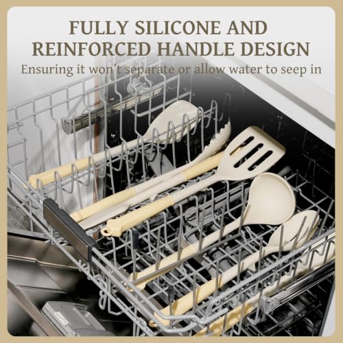 Kikcoin 43 PCS Silicone Kitchen Utensils Set, Cooking Utensils Set, Cream - color: Cream