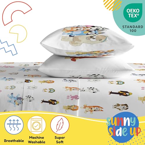 Sunny Side Up Bluey & Friends Full Sheet Set - 4 Piece Kids Bedding Set Includes Pillow Cover - Super Soft Microfiber Sheets - color: White - Bluey, size: 4 Piece Full