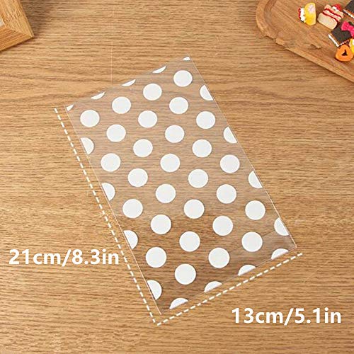 Tim&Lin White Polka Dot Clear Cello Candy Favor Bags,Cellophane Cookie Treat Plastic Bags,With Gold Twist Ties, Pack of 50 - color: White Polka Dot/50PCS
