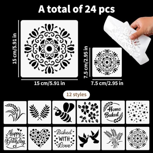 24 Pcs Sourdough Stencils for Bread, Artisan Bread Stencils Baking Mold Set