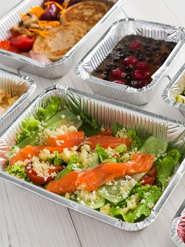 NEEBAKE 50 Pack 8x6 Disposable Aluminum Pans with Lids Aluminum-Foil-Pans-Tin-Foil-Baking-Pans-Tin-Trays-Food-To-Go-Containers-for-Meal-Prep-Cooking-Roasting-Heating-Takeout - size: 8x6 - 50 Pans + Lids